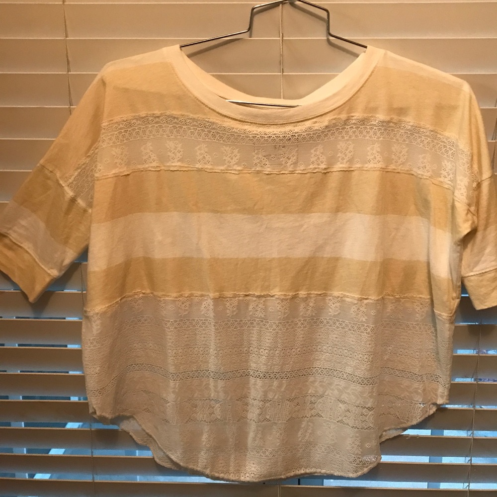 Free people cropped tee with lace accent
